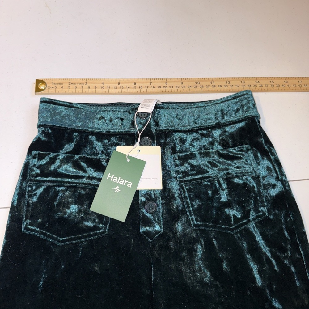 NWT Halara High Waisted Pockets Straight Leg Velvet Casual Pants‎ green small - Picture 14 of 16